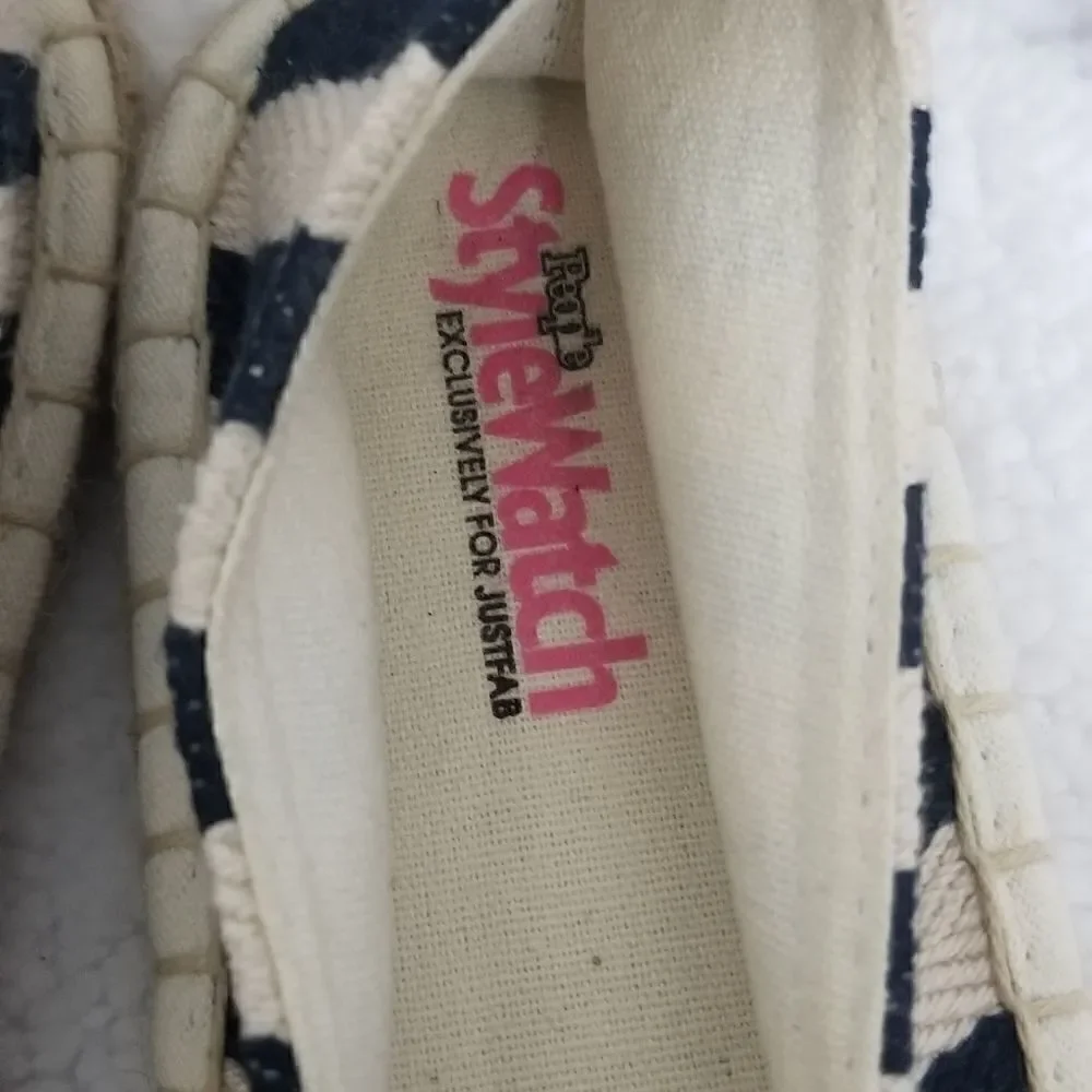 NWOT JUSTFAB Blue and White Espadrilles W/ Rhinestones Sz 10